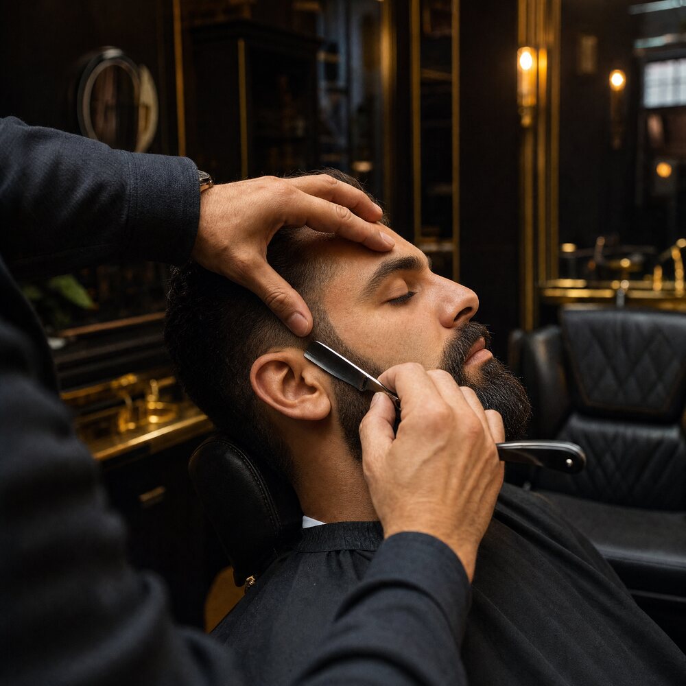 Beard line with a straight razor