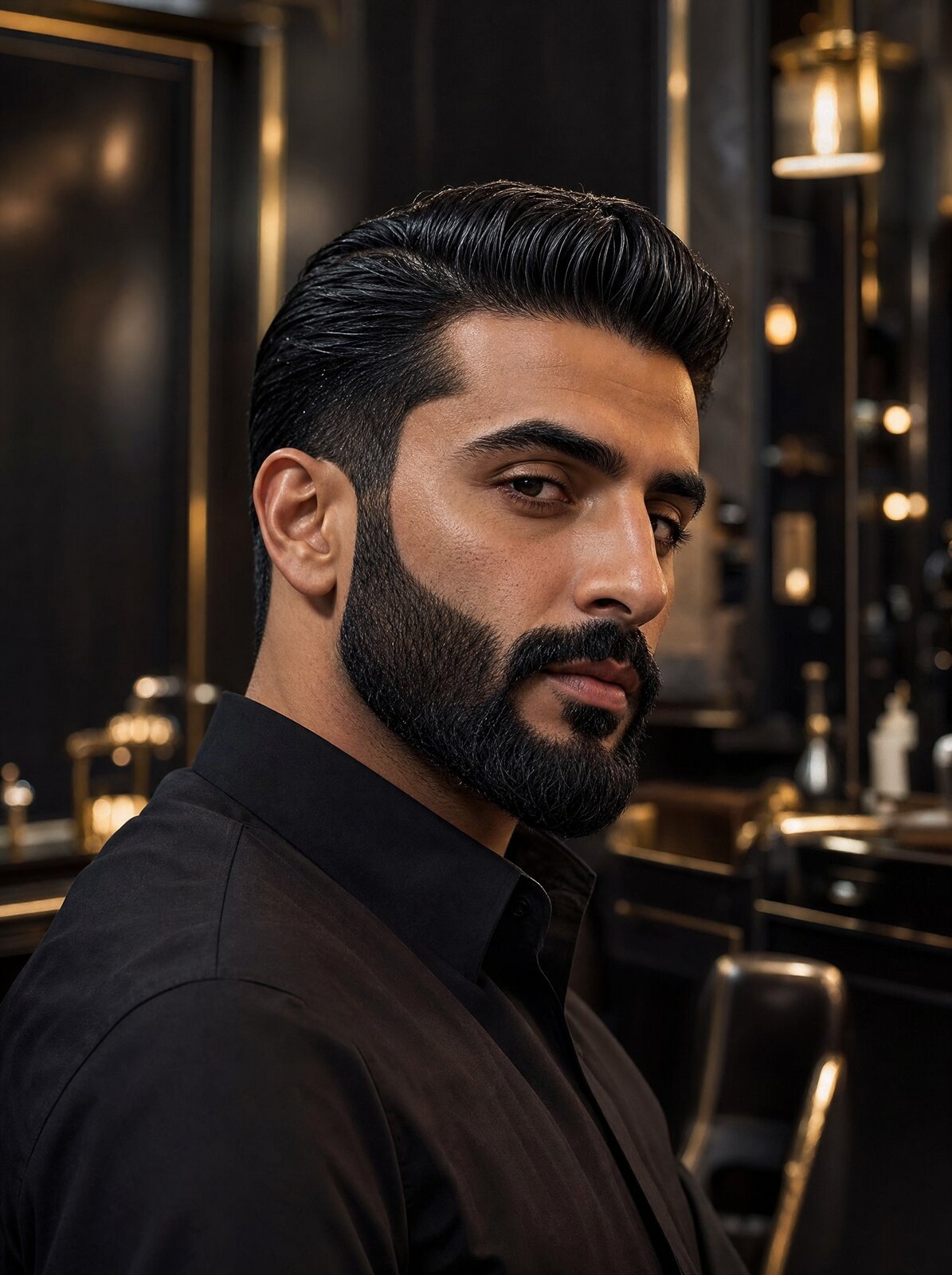 Slicked-back pompadour