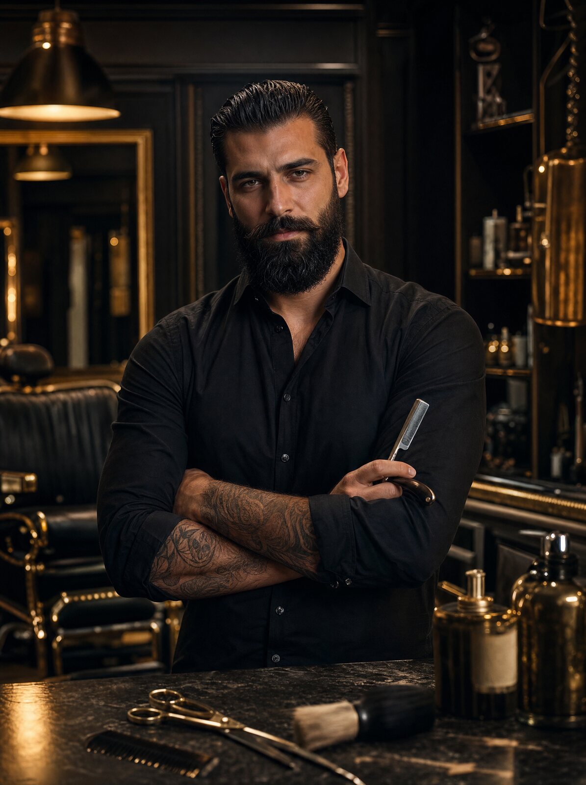 OSA's master barber with razor and scissors