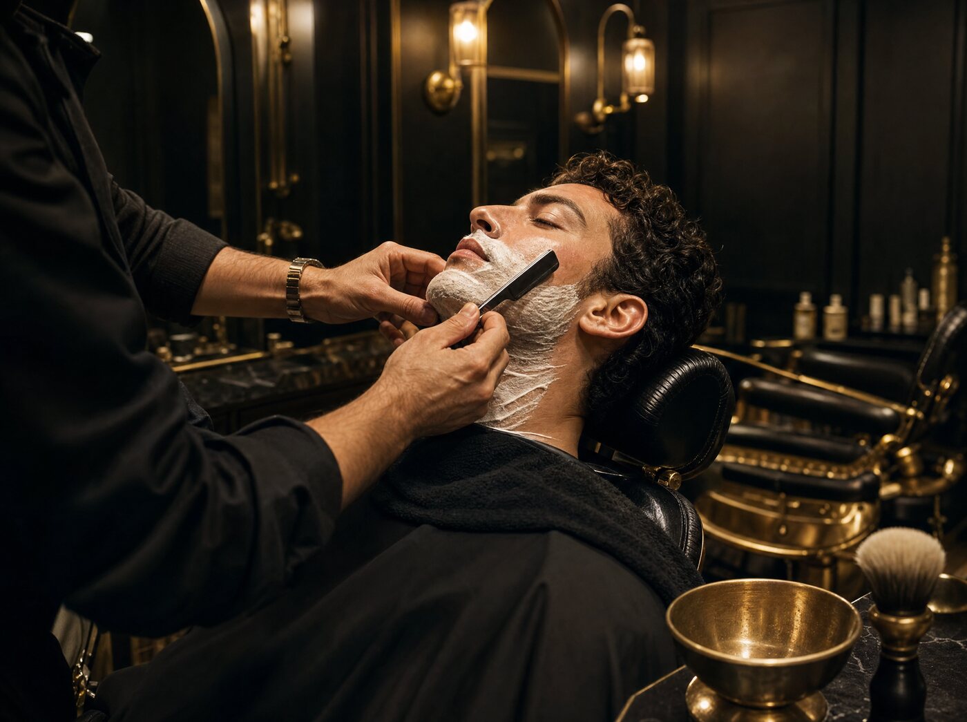 Hot-towel straight razor shave
